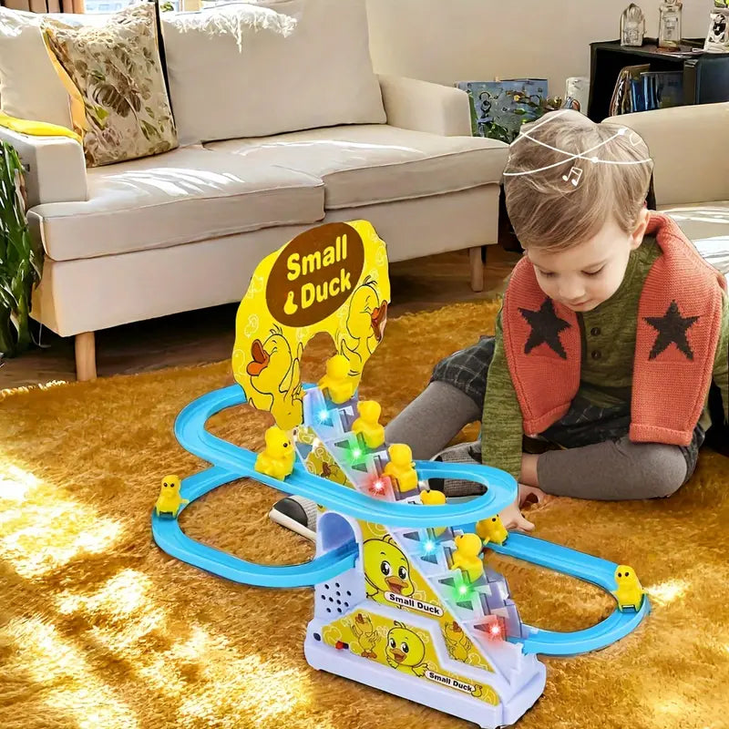 Musical Climbing Ducks Toy, Electric Yellow Duck Slide Track, Educational Playset, Birthday Gift, Halloween, Christmas, Thanksgiving, Children's Day, New Year Present, Mixed Colors, Plastic Material