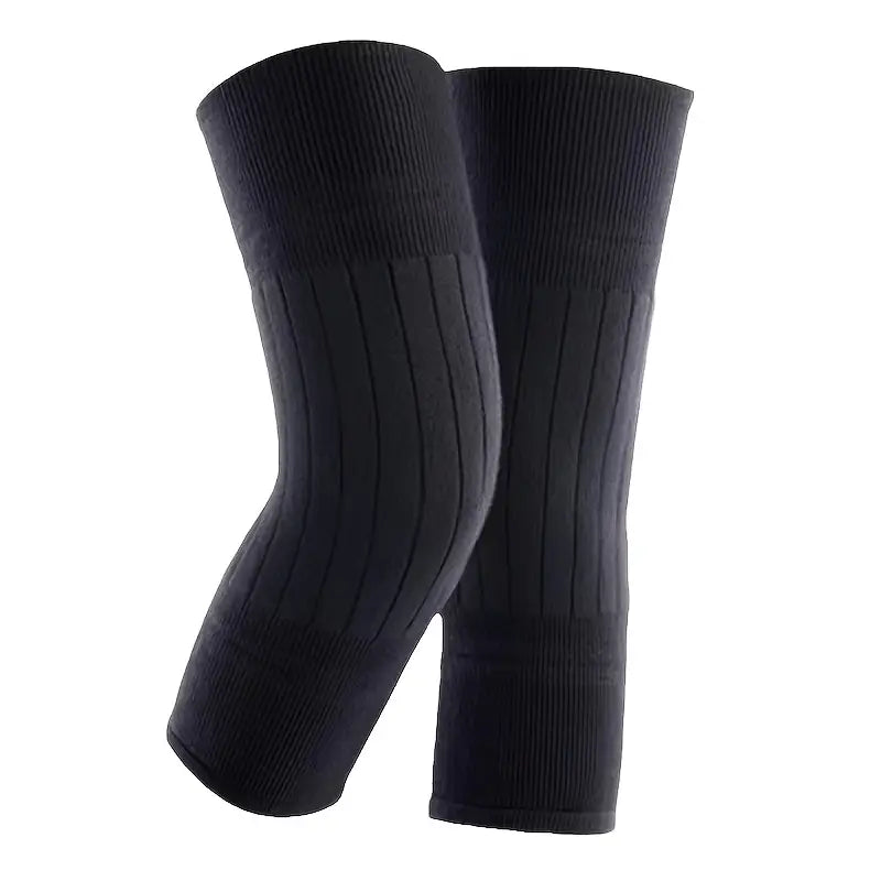 Unisex Winter Knee Protection Leg Warmers, Non-Slip PU Leather & Spandex Blend, Comfortable Joint Support, with Thickened Padding, for Elderly, Available in Black, Grey, Blue