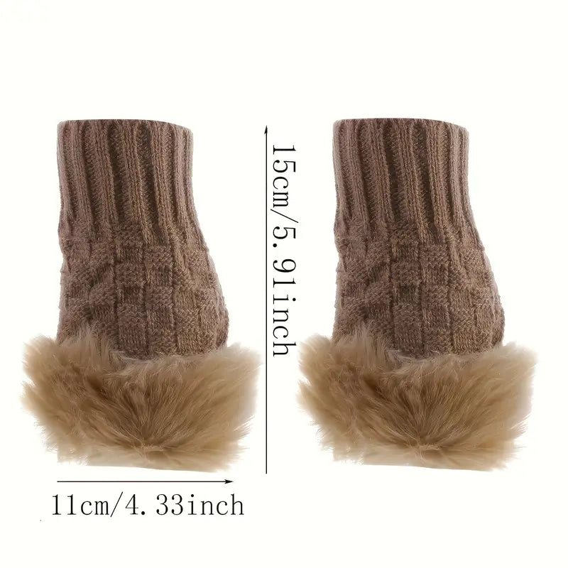 2pcs Women's Plush Knit Fingerless Gloves - Warm, Thick Touchscreen Compatible for Autumn & Winter