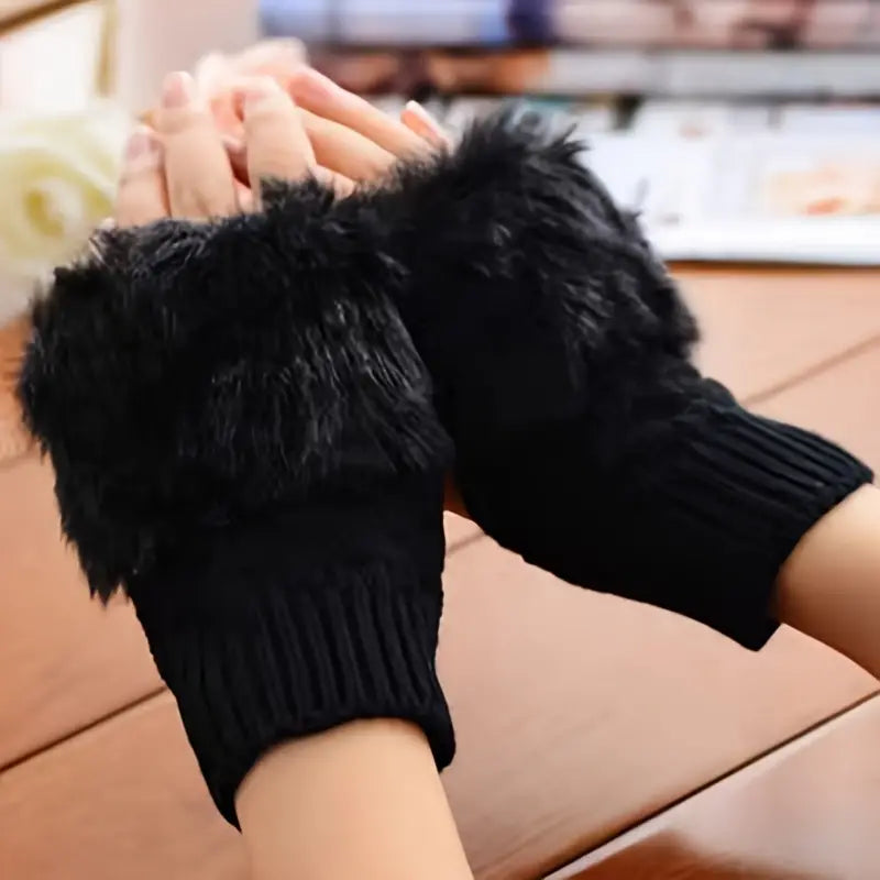 2pcs Women's Plush Knit Fingerless Gloves - Warm, Thick Touchscreen Compatible for Autumn & Winter