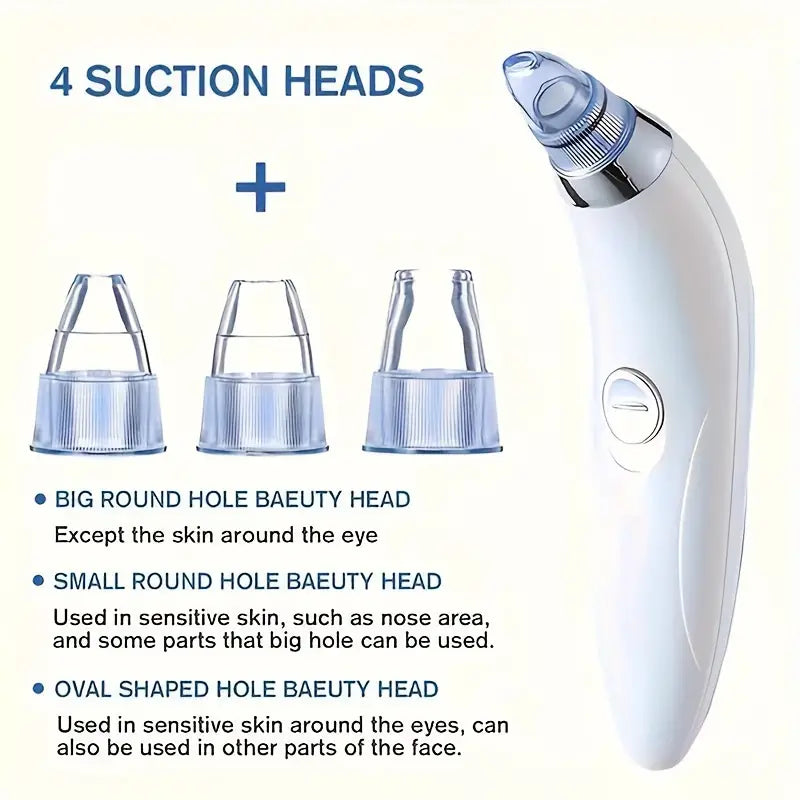 Electric Blackhead Remover Instrument, Portable Facial Pore Cleansing Beauty Device, Gentle & Safe for Blackhead Removal, with 4 Suction Tips, Battery-Powered (No Battery Included)