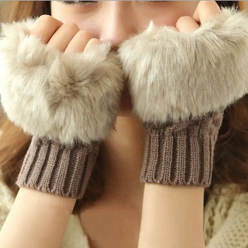 2pcs Women's Plush Knit Fingerless Gloves - Warm, Thick Touchscreen Compatible for Autumn & Winter